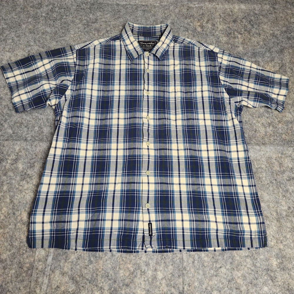 Abercrombie & Fitch VTG Y2K Shirt Men L Blue White Scotch Plaid Short Sleeve